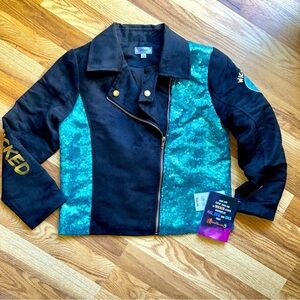 D-Signed Disney Descendants Uma Moto, aqua sequined, faux suede jacket NWT